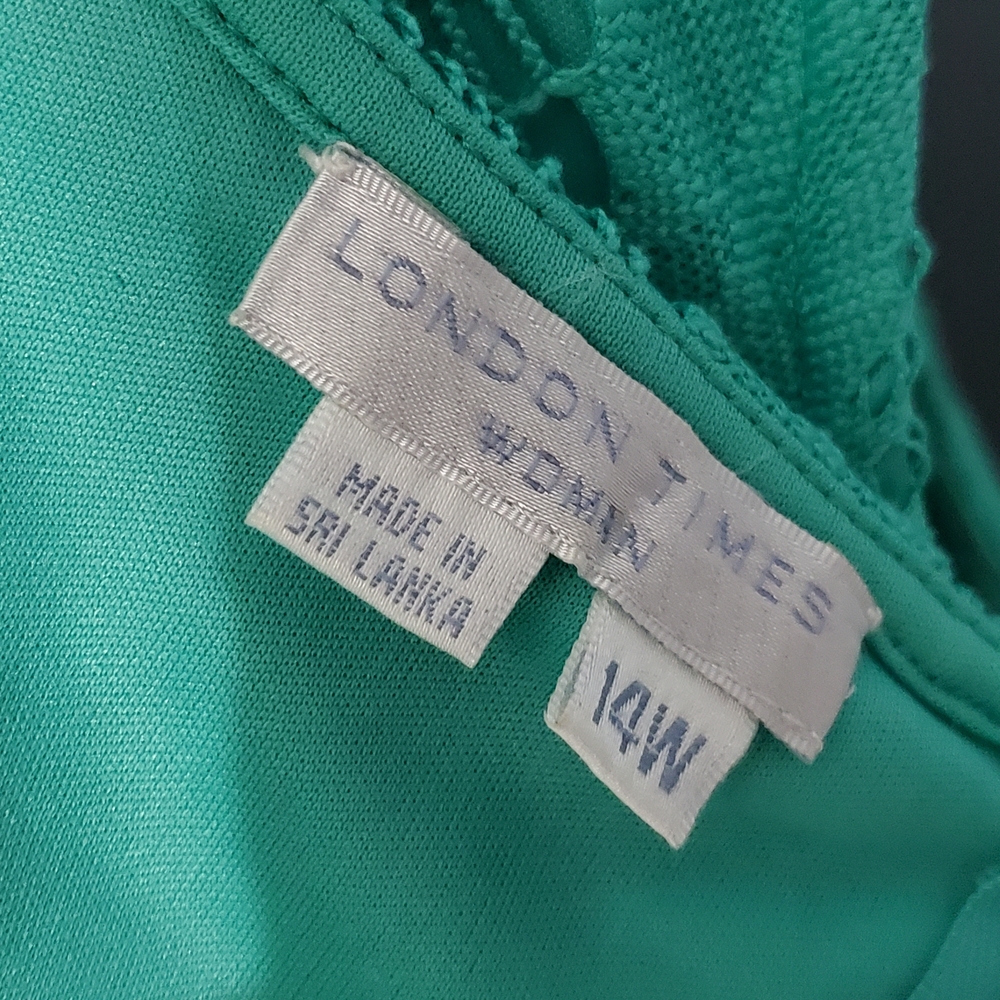 London Times Teal Aqua Green Lace Midi Fit and Flare Dress Size 14W - Picture 5 of 6
